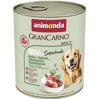 animonda GranCarno Single Protein Superfoods Nassfutter Hund Adult, Huhn und Spinat, Himbeeren, Kürbiskerne 12x800 g