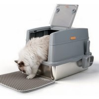 All for paws Edelstahl Katzentoilette mit Vorleger & Schaufel grau