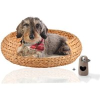 Rohrschneider ® runder Hundekorb aus geflochtener Wasserhyazinthe, Hundesofa für kleine, mittelgroße und große Hunde