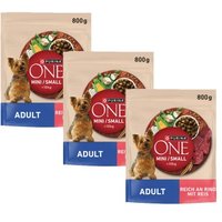 Purina ONE Mini Adult Reich an Rind 3x800 g
