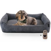 Rohrschneider Hundebett mit Gratis-Beigabe, waschbar, robuster Fein-Cordstoff anthrazit