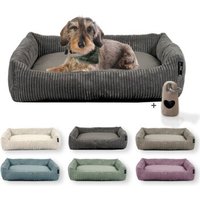 Rohrschneider Hundebett mit Gratis-Beigabe, waschbar, robuster Breit-Cordstoff grau