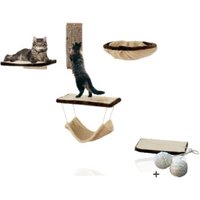 Rohrschneider Katzen-Kletterwand Katzenmöbel für die Wand 6-tlg in beige mit Gratis-Spielballset