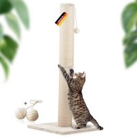 Rohrschneider ® Kratzbaum XL, extra dicke Kratzsäule Ø 12 cm, mit Spielzeug, Bodenplatte mit Cordbezug beige 45 cm, 45 cm, 1,07 m