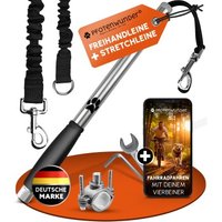 PfotenWunder® Freihandleine Fahrrad für Hunde + 1 elastische Leine & 1 Trainingsbuch, extra dicke 6mm-Leine | Abstandhalter Fahrradhalter aus hochwertigem Edelstahlmit Stoßdämpfern