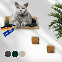 Rohrschneider ® Kletterwand Massiv, Wandelement, Katzenbett mit 2 Katzentreppen, waschbares Kissen grün