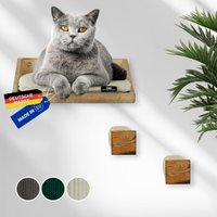 Rohrschneider ® Kletterwand Massiv, Wandelement, Katzenbett mit 2 Katzentreppen, waschbares Kissen beige