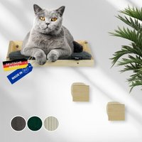 Rohrschneider ® Kletterwand Massiv, Wandelement, Katzenbett mit 2 Katzentreppen, waschbares Kissen dunkelgrau