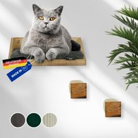 Rohrschneider ® Kletterwand Massiv, Wandelement, Katzenbett mit 2 Katzentreppen, waschbares Kissen dunkelgrau