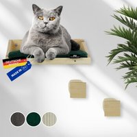 Rohrschneider ® Kletterwand Massiv, Wandelement, Katzenbett mit 2 Katzentreppen, waschbares Kissen grün