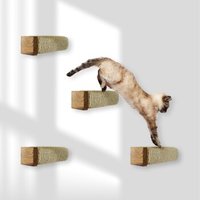 Rohrschneider ® Katzentreppe, Wandelement für Katzen mit starkem Sisalseil, 4-er Set sandbraun