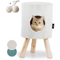 Rohrschneider ® Tierhöhle Cord mit Holz-Füße inkl. Gratis-Spielkugel 2er-Set beige