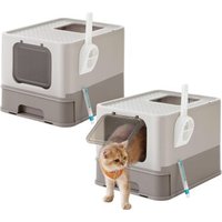 FEANDREA 2er Katzentoilette, mit Deckel hellgrau