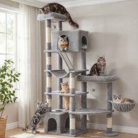 FEANDREA Kratzbaum, 188,2 cm hoch, Katzenbaum, für große Katzen, Katzenkratzbaum hellgrau