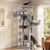 FEANDREA Kratzbaum groß,206cm hoch, für Große Katzen,Mehrkatzenhaushalt hellgrau