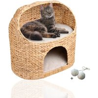 Rohrschneider ® Premium Katzenhöhle aus Wasserhyazinthe mit Gratis-Beigabe