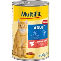 MultiFit Nassfutter Katze Adult, Sauce, Rind und Leber 12x400 g