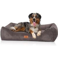 Knuffelwuff Hundebett aus Cord mit Handwebcharakter Olivia braun/ grau S