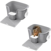FEANDREA 2er Katzentoilette für große Katzen mit hohen Seitenwänden grau