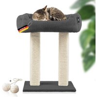 Rohrschneider ® moderner Kratzbaum, Kratzsäulen aus Vollholz, Katzenbett mit Wendekissen dunkelgrau