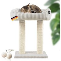Rohrschneider ® moderner Kratzbaum, Kratzsäulen aus Vollholz, Katzenbett mit Wendekissen beige
