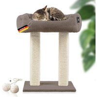 Rohrschneider ® moderner Kratzbaum, Kratzsäulen aus Vollholz, Katzenbett mit Wendekissen taupe