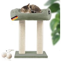 Rohrschneider ® moderner Kratzbaum, Kratzsäulen aus Vollholz, Katzenbett mit Wendekissen grün