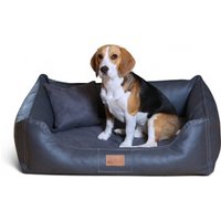 Tierlando ® MADDOX VIP Orthopädisches Hundebett VISCO Velours Kunstleder S - XXL schwarz/ graphit 1 m, 25 cm, 75 cm