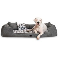 Tierlando ® Orthopädisches Hundebett VELVET Samt Velours Dreiecke geometrisch anthrazit/ creme 1,3 m, 25 cm, 1 m