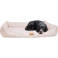 Tierlando ® Orthopädisches Hundebett TYSON | Kuschelig flauschiges XXL Hundesofa creme 1,3 m, 22 cm, 1 m