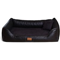 Tierlando ® MADDOX VIP Orthopädisches Hundebett VISCO Velours Kunstleder S - XXL schwarz 1,2 m, 25 cm, 85 cm