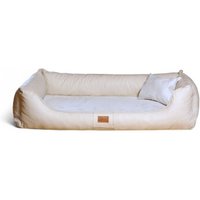 Tierlando ® MADDOX VIP Orthopädisches Hundebett VISCO Velours Kunstleder S - XXL creme 1,2 m, 25 cm, 85 cm