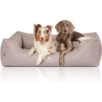 Knuffelwuff Orthopädisches Hundebett Luisa aus Velours mit feinem Handwebcharakter Sunshine Edition beige XL