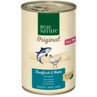 REAL NATURE Original Nassfutter Katze, Adult, Thunfisch und Huhn mit Leinöl 24x400 g