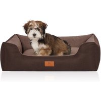 Knuffelwuff Hundebett Luke aus Velours mit feinem Handwebcharakter braun M-L