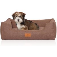 Knuffelwuff Hundebett Lotte aus Velours mit feinem Handwebcharakter hellbraun M-L