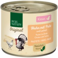 REAL NATURE Original Nassfutter Katze, Kitten, Huhn mit Pute und Lachsöl 6x200 g