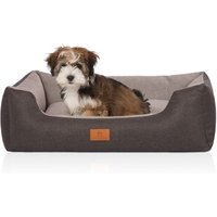 Knuffelwuff Hundebett Luke aus Velours mit feinem Handwebcharakter schwarz/ grau M-L