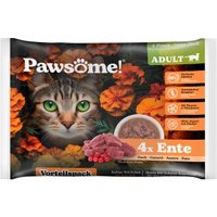 Pawsome Nassfutter Katze, Adult, Flowpack Ente 4x85 g