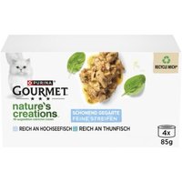GOURMET Nature's Creations Nassfutter Katze Feine Streifen 4 x 57g Hochseefisch und Thunfisch