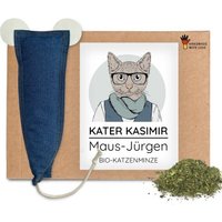 Kater Kasimir MAUS-JÜRGEN - XXL Spielmaus, handgemacht aus robustem Jeans-Stoff und Leder Ohren (Katzenminze)