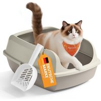 FEANDREA Katzenklo mit hohen Seitenwänden,XXL offene Katzentoilette, mit Schaufel beige