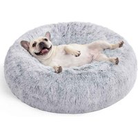 FEANDREA Hundebett, Donut Kissen, waschbar, herausnehmbar, langer Plüsch, L-XXXL hellgrau L