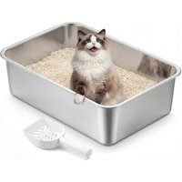FEANDREA Katzenklo Edelstahl, Katzentoilette offen,geruchsfrei, leicht zu reinigen