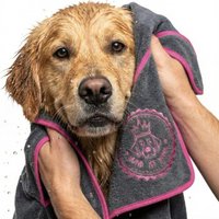 HUND IST KÖNIG ® Hundehandtuch extra saugfähig | Hunde Handtuch aus Mikrofaser mit 4 Eingriffen grau/ rosa