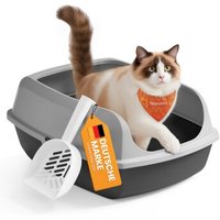 FEANDREA Katzenklo mit hohen Seitenwänden,XXL offene Katzentoilette, mit Schaufel schiefergrau