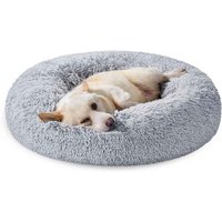 FEANDREA Hundebett, Donut Kissen, waschbar, herausnehmbar, langer Plüsch, L-XXXL hellgrau XL