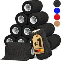 HUND IST KÖNIG Verband selbstklebend, Selbstklebende Bandage für Mensch & Tier (12 Stk) schwarz 10 cm, 47 m