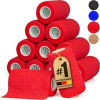 HUND IST KÖNIG Verband selbstklebend, Selbstklebende Bandage für Mensch & Tier (12 Stk) rot 10 cm, 47 m