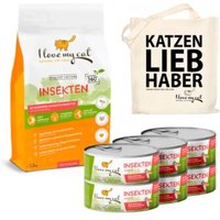 I love my cat Sparset Insektenprotein für Katzen - Trocken- und Nassfutter mit Insekten + Jutebeutel